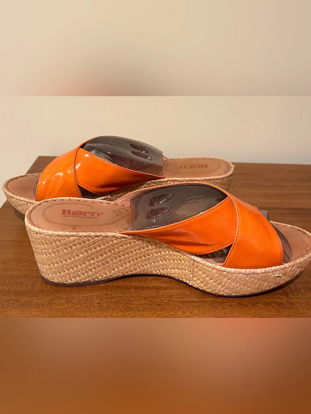 Born Yancy Orange Crisscross Wedge Sandals